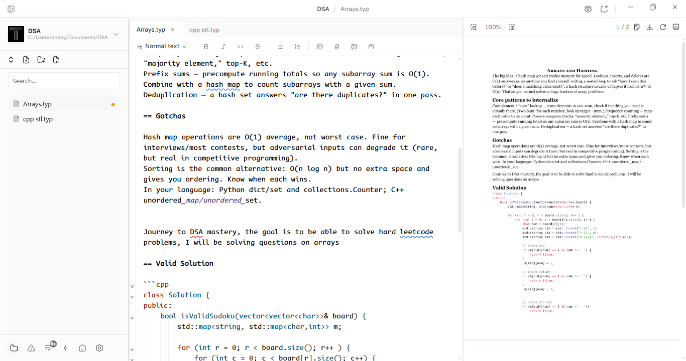 Typwriter editor in light mode, source on the left, rendered preview on the right