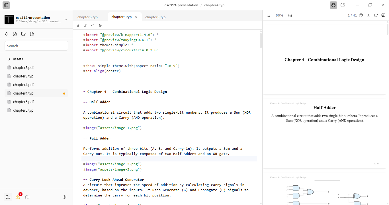 Typwriter editor interface showing source and preview side by side