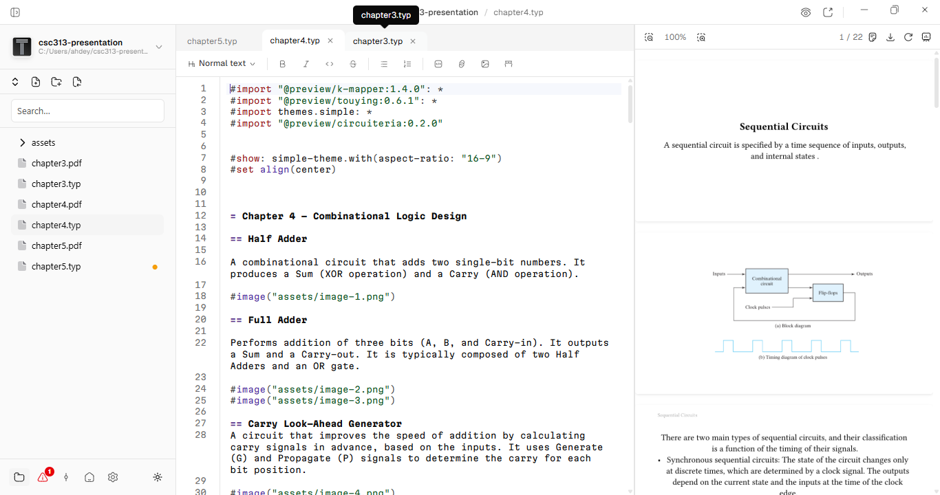 Typwriter editor in light mode, source on the left, rendered preview on the right