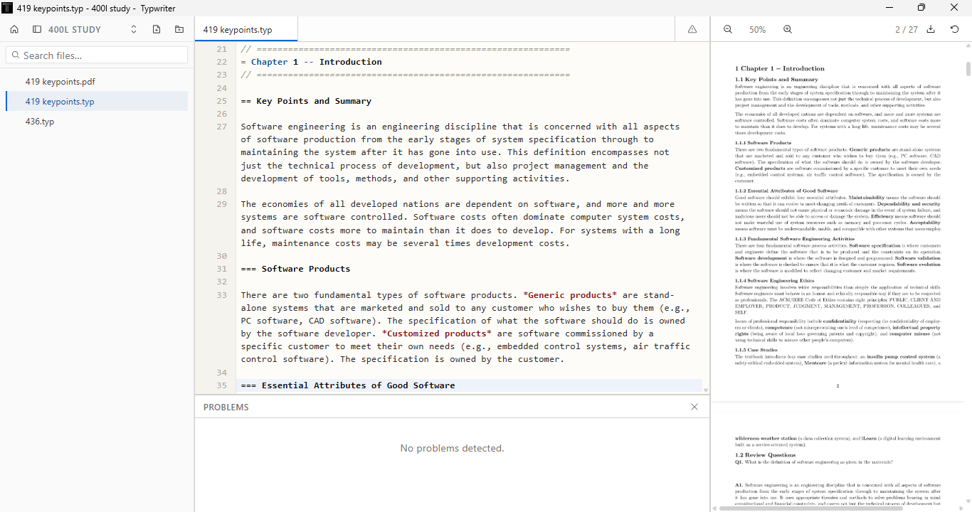 Typwriter editor interface showing source and preview side by side